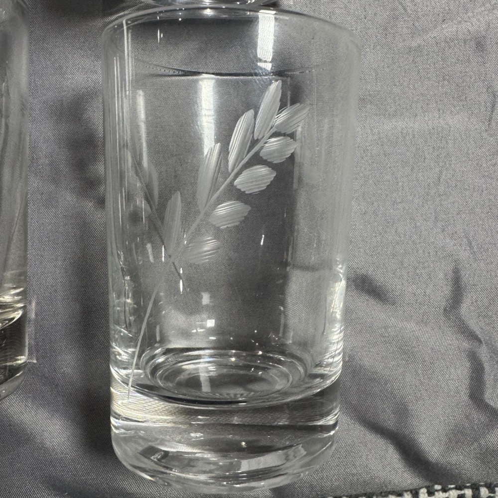 Vintage Wheat Gray Cut Glass Tumbler Set 28pc MCM Etched Clear Drinking